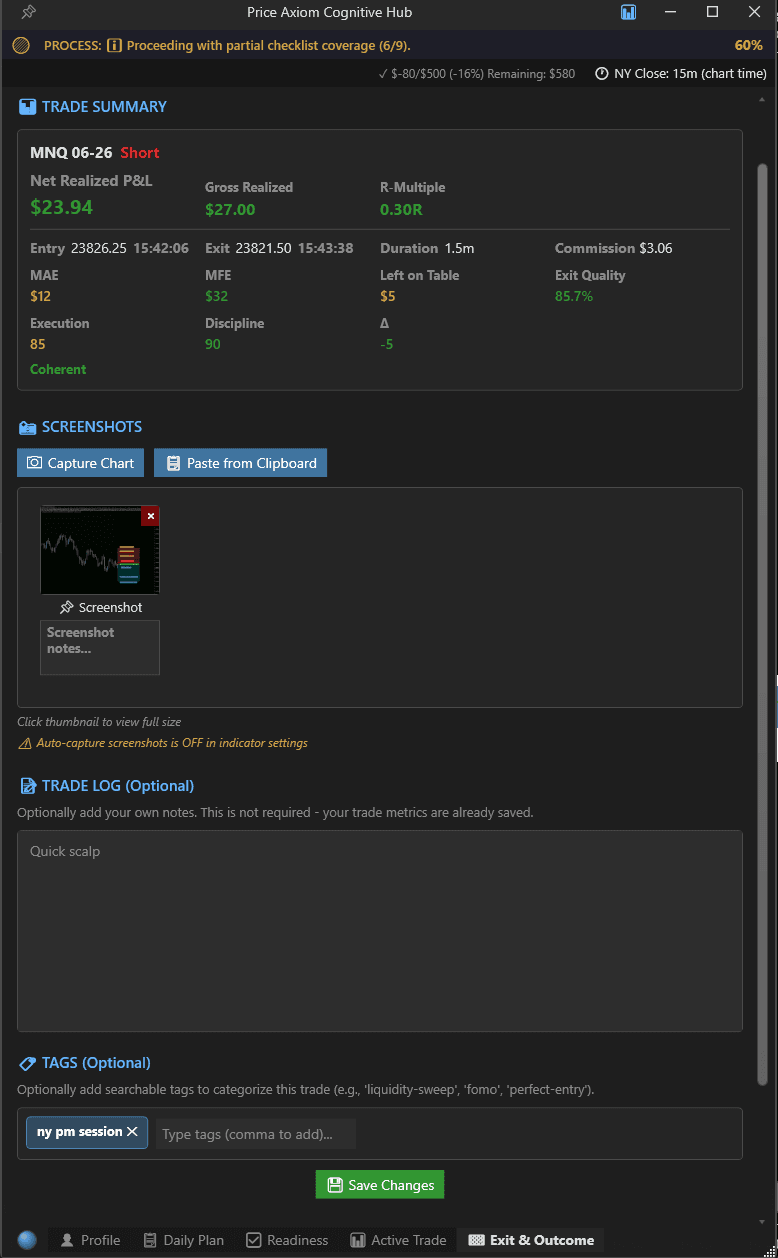 Exit & Outcome interface